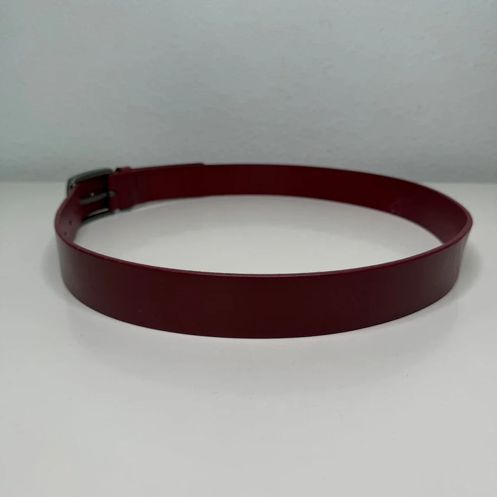Buffway Leather Belt Mens Burgundy Red Gunmetal Buckle Classic Minimalist 34